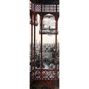 K Mehmood, 24 x 72 Inch, Acrylic and Charcoal on Canvas, Cityscape Painting, AC-KHM-008